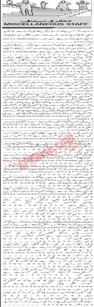 Classified Jobs in Islamabad - Staff Required 27 Oct 2023