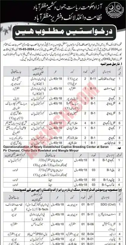 Wildlife and Fisheries Jobs in Azad Kashmir 2024